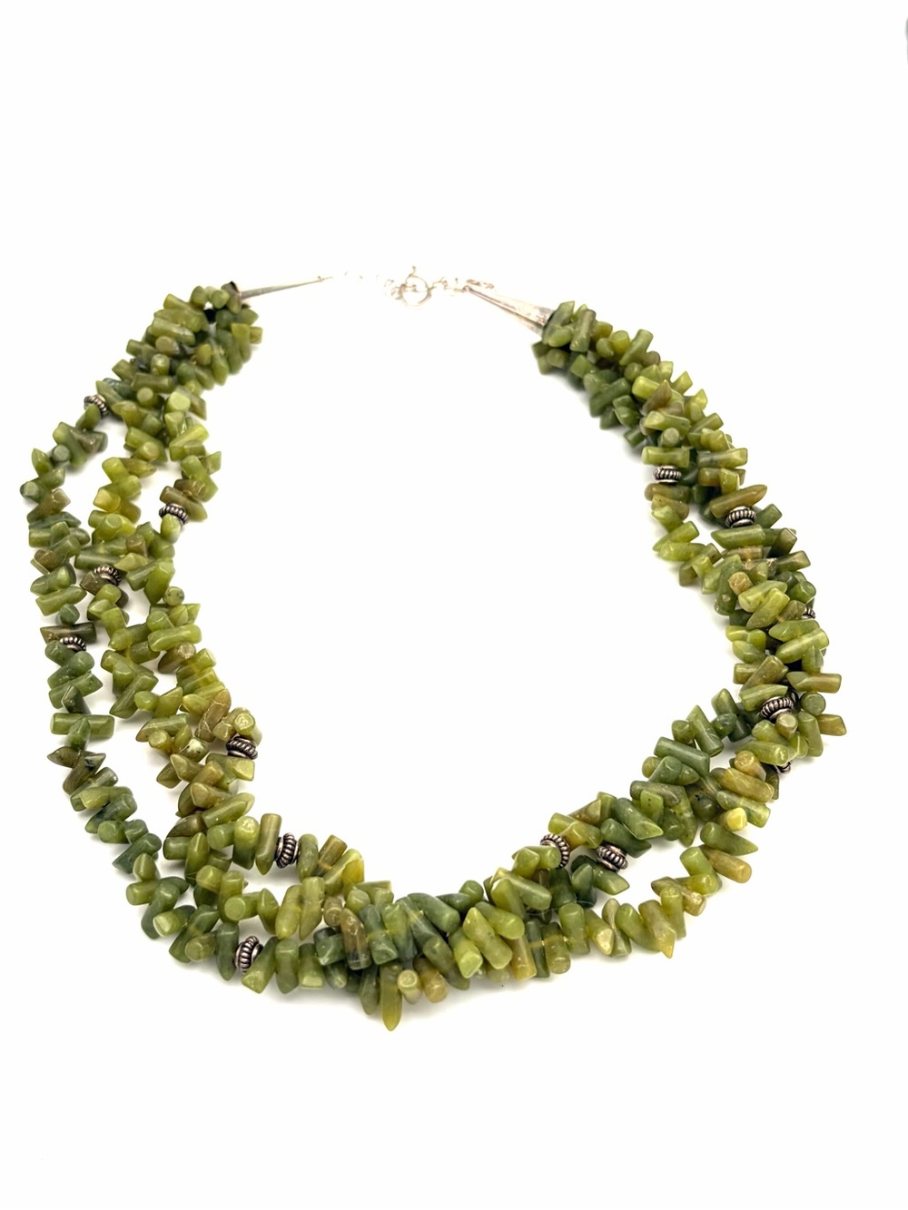 Vintage Sunburst Native American Style Raw Peridot Multistrand Torsade Necklace